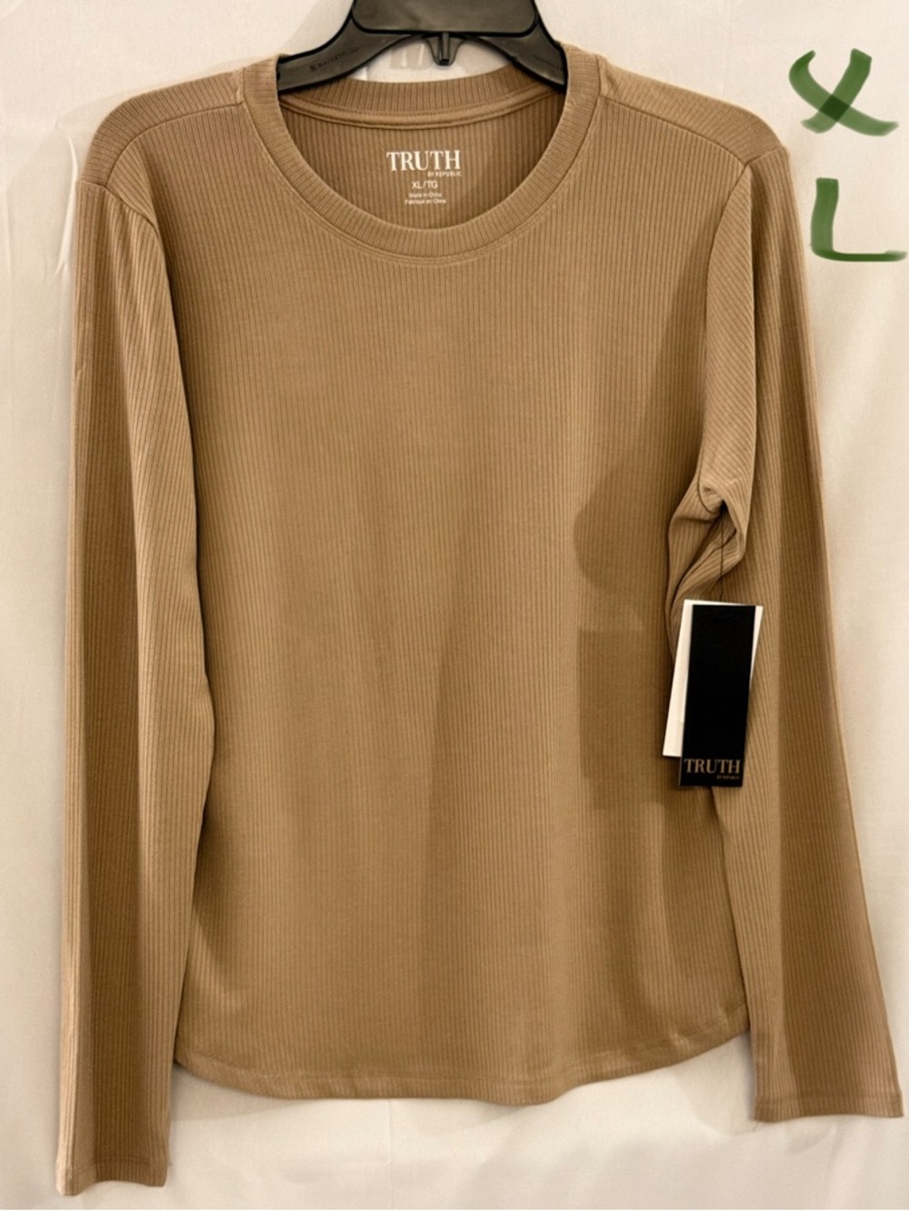 Truth Long-Sleeve Ribbed Crewneck Top - Light Brown